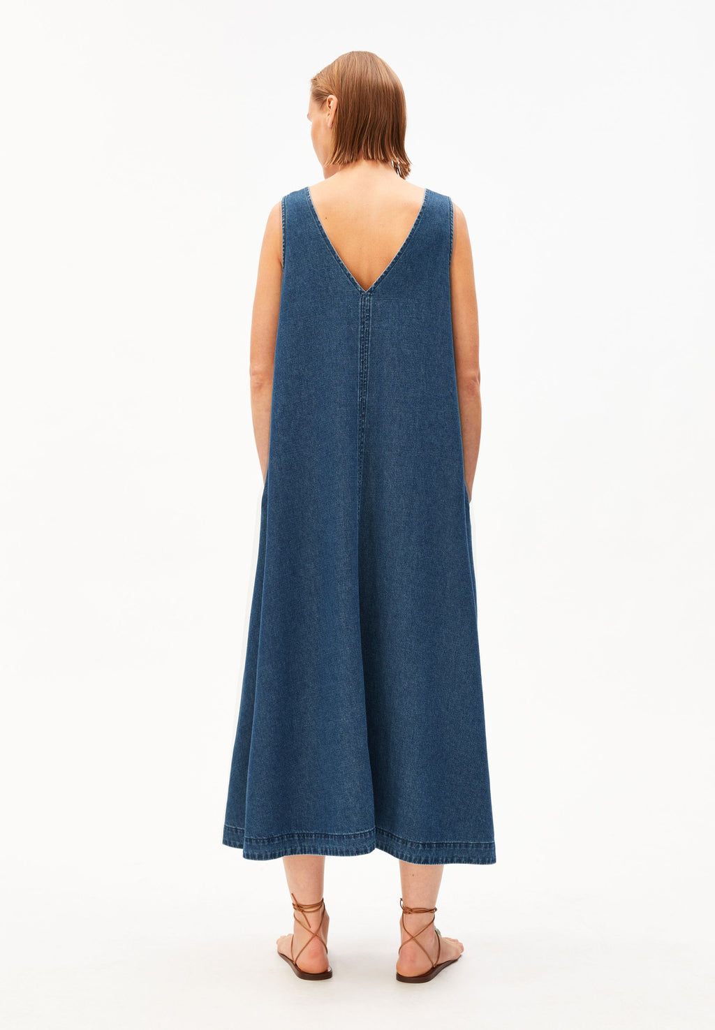 DENIM V-NECK MIDI DRESS for women in blue