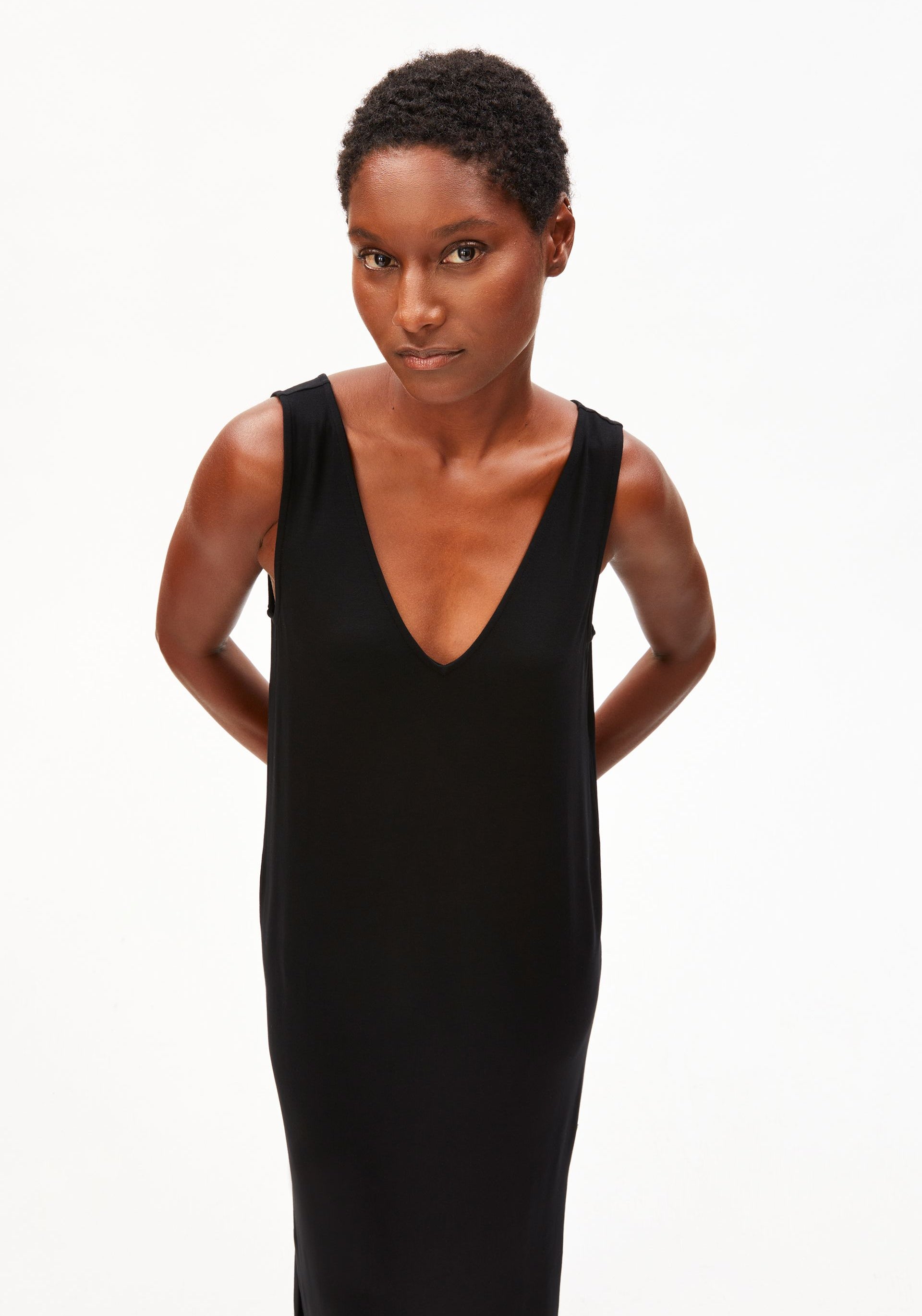 SLEEVELESS JERSEY MIDI DRESS for women in black