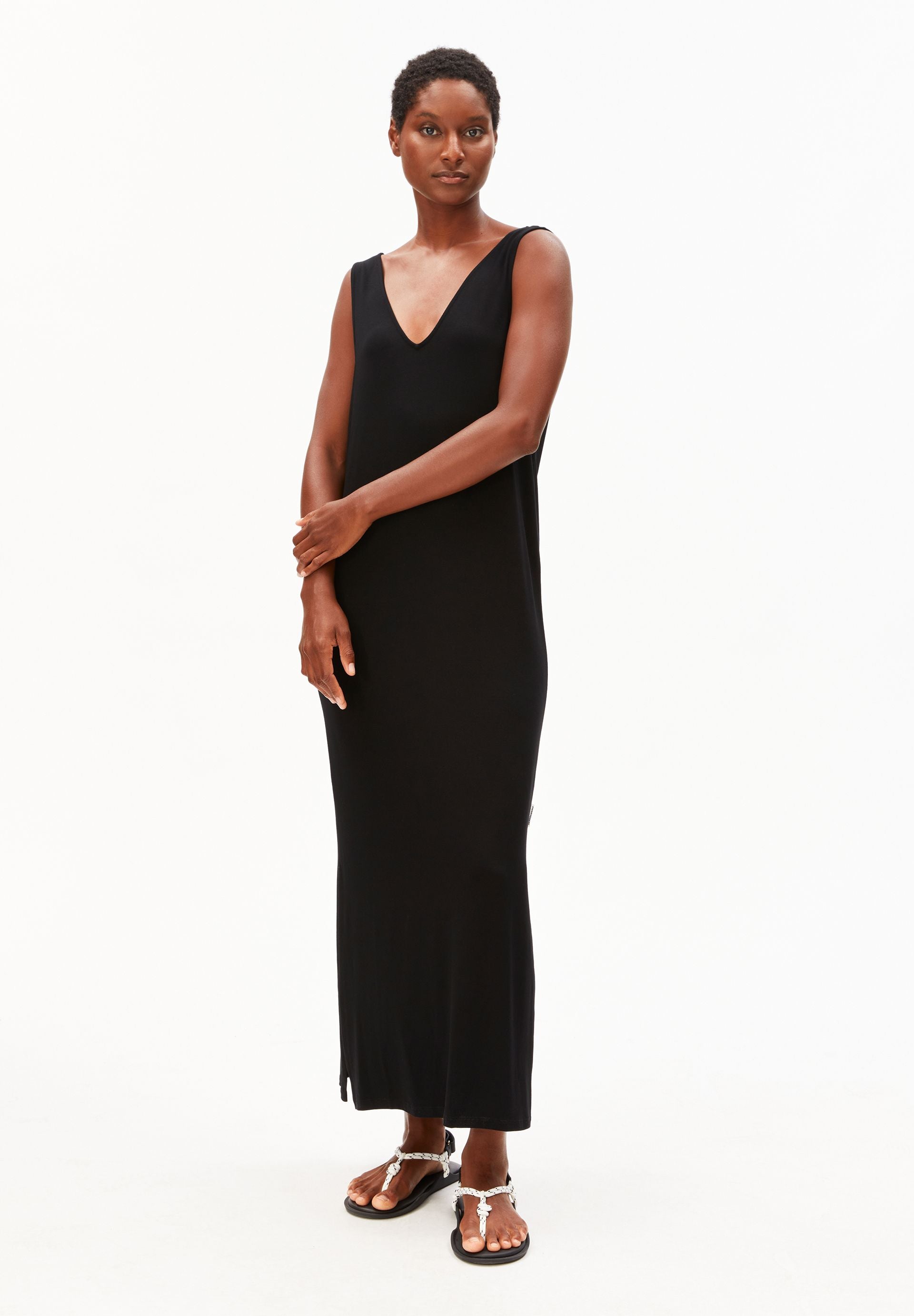 SLEEVELESS JERSEY MIDI DRESS for women in black