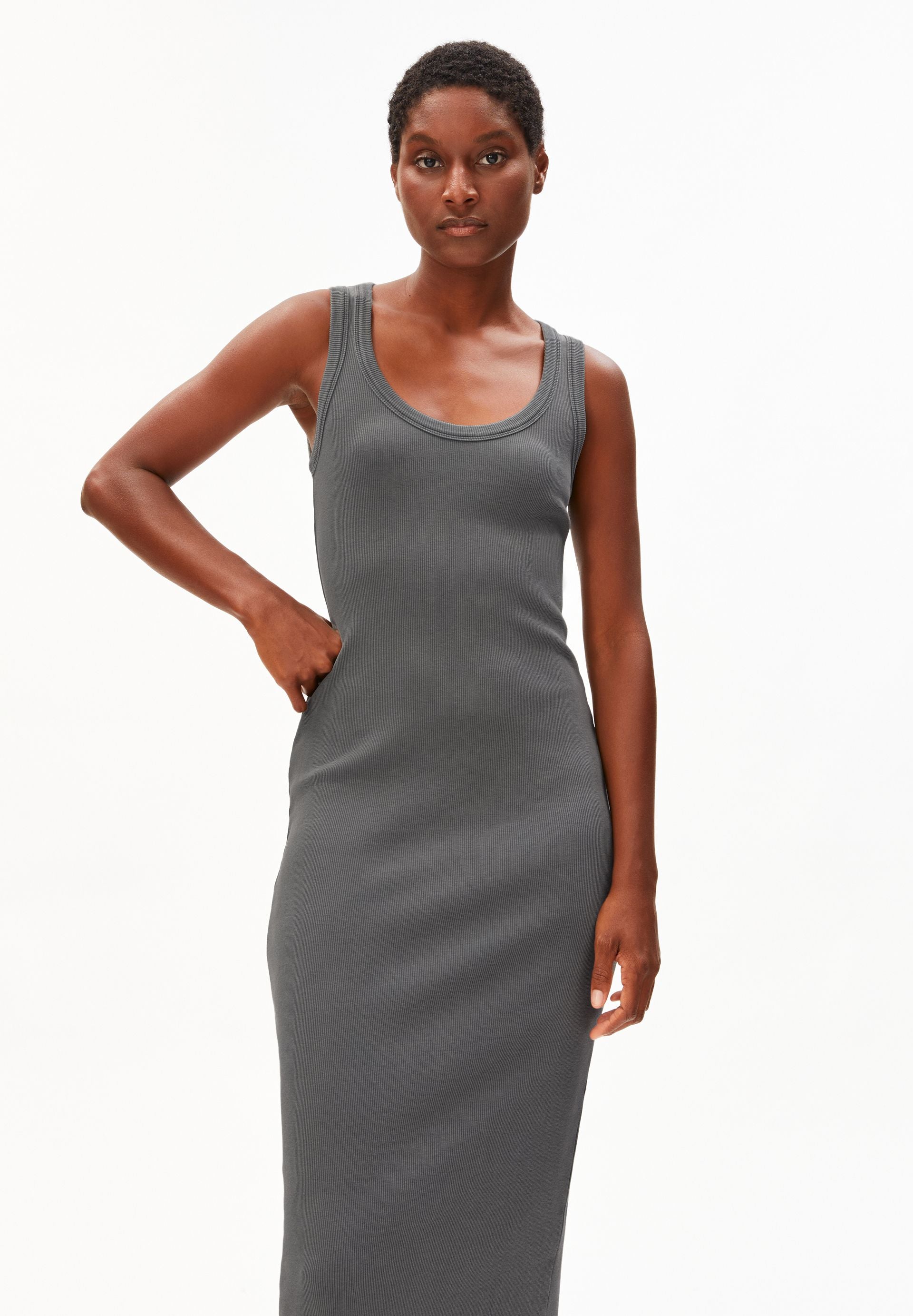 GMT DYE BODYCON RIB DRESS for women in grey