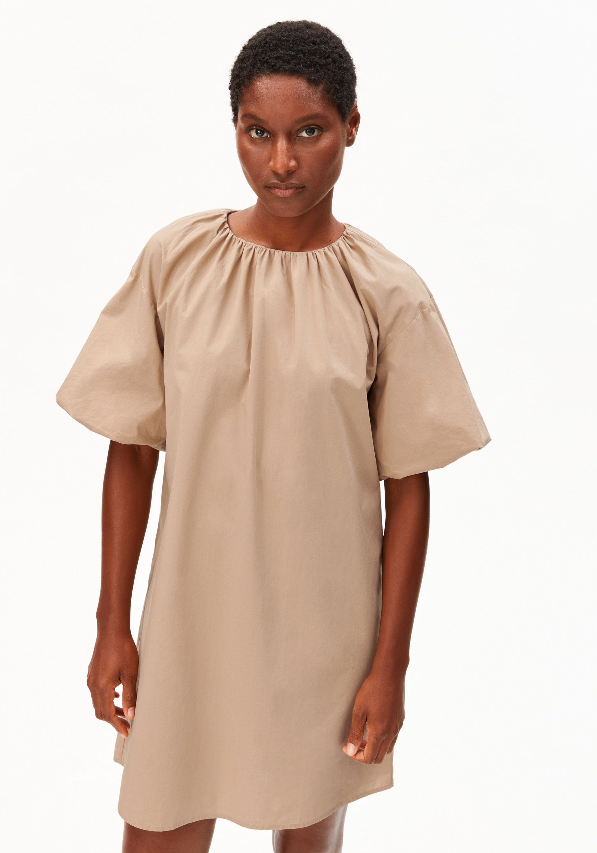 POPLIN MINI BALLOON SL DRESS for women in brown POPLIN MINI BALLOON SL DRESS for women in brown