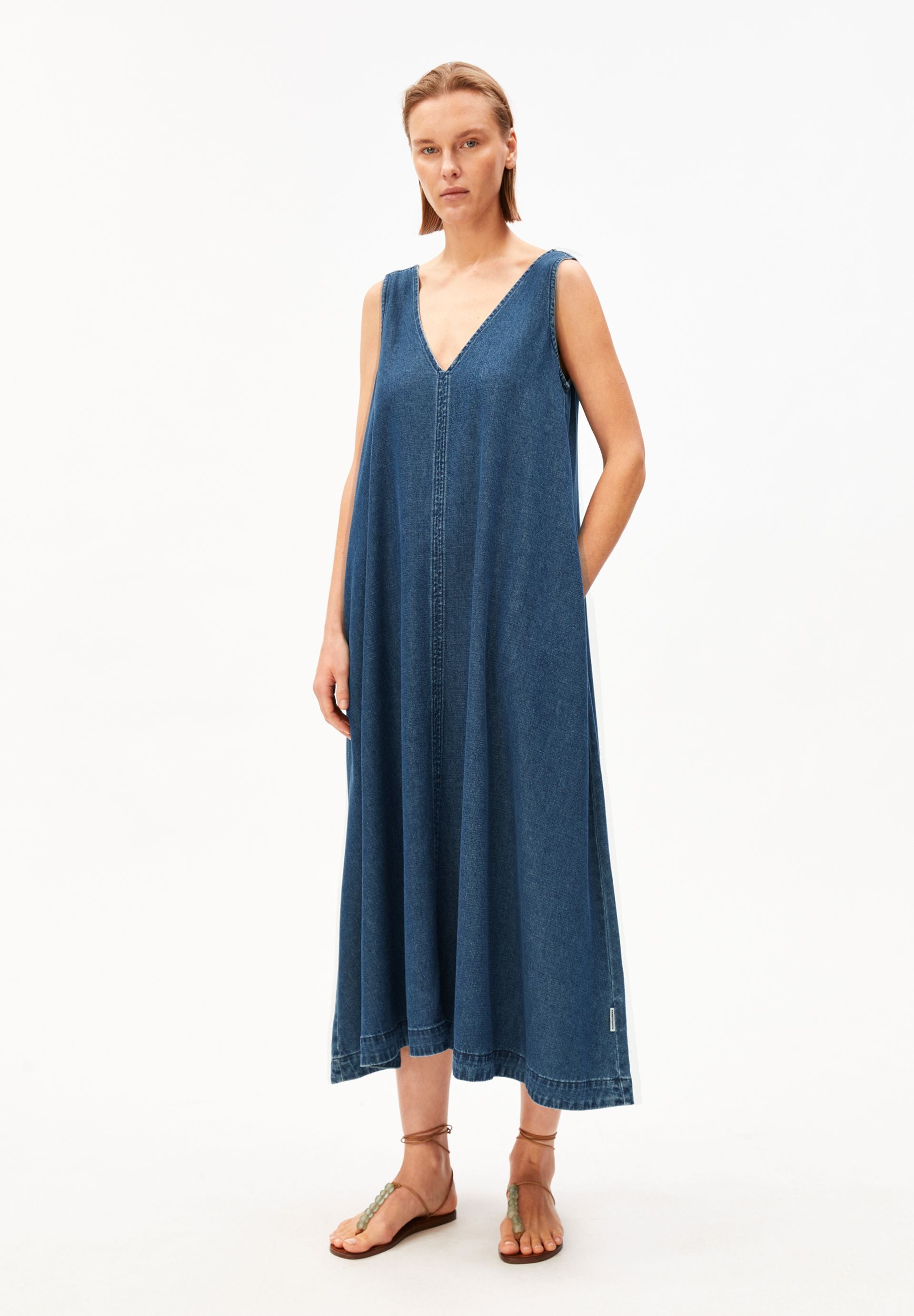 long denim dresses for women Women's Layers Maxi Dress with Tiered Silhouette – Wash Lab – washlabshop Machine Wash Weight Women Denim Dresses｜Motf