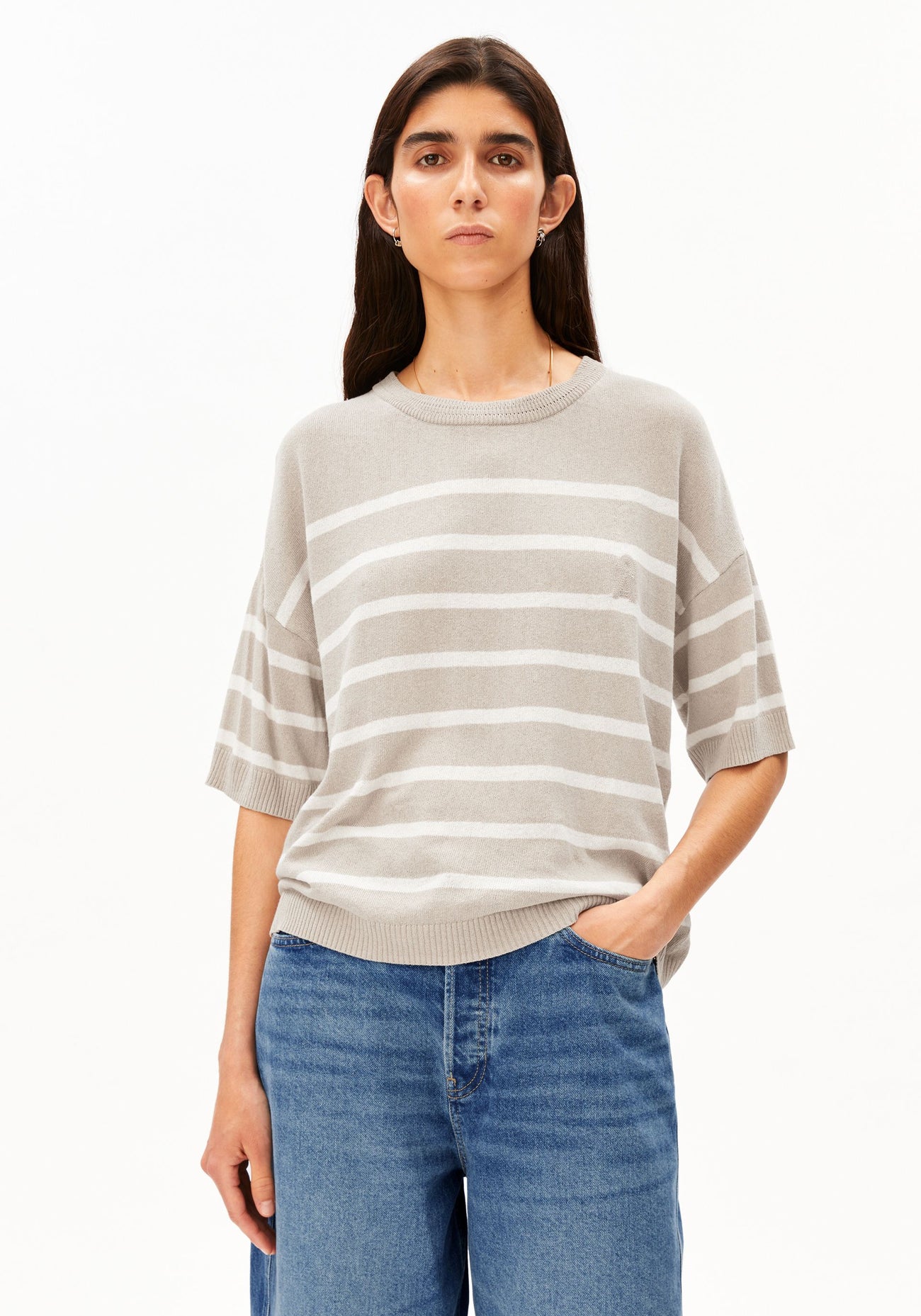 STRIPE LINEN BLEND SWEATER for women in multicolored