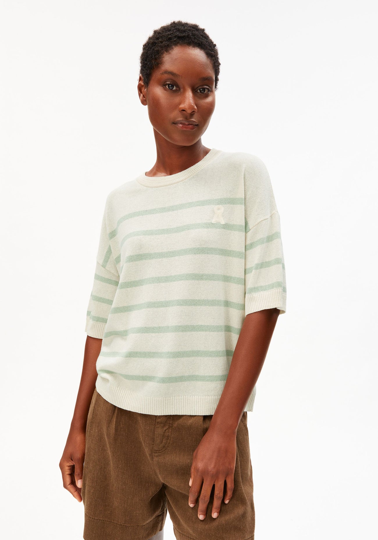 STRIPE LINEN BLEND SWEATER for women in multicolored