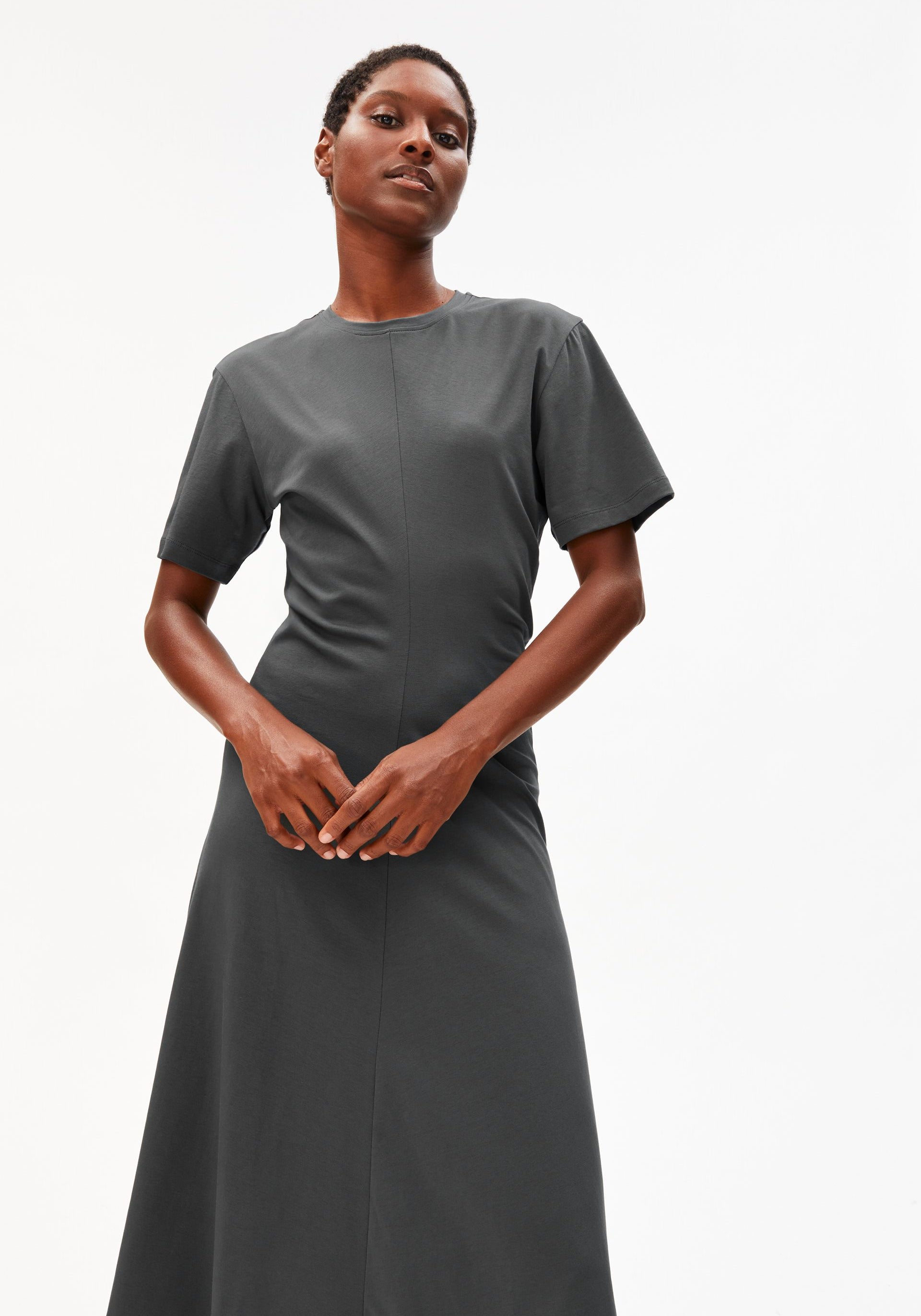 SHORT SLEEVE JERSEY MIDI DRESS for women in grey