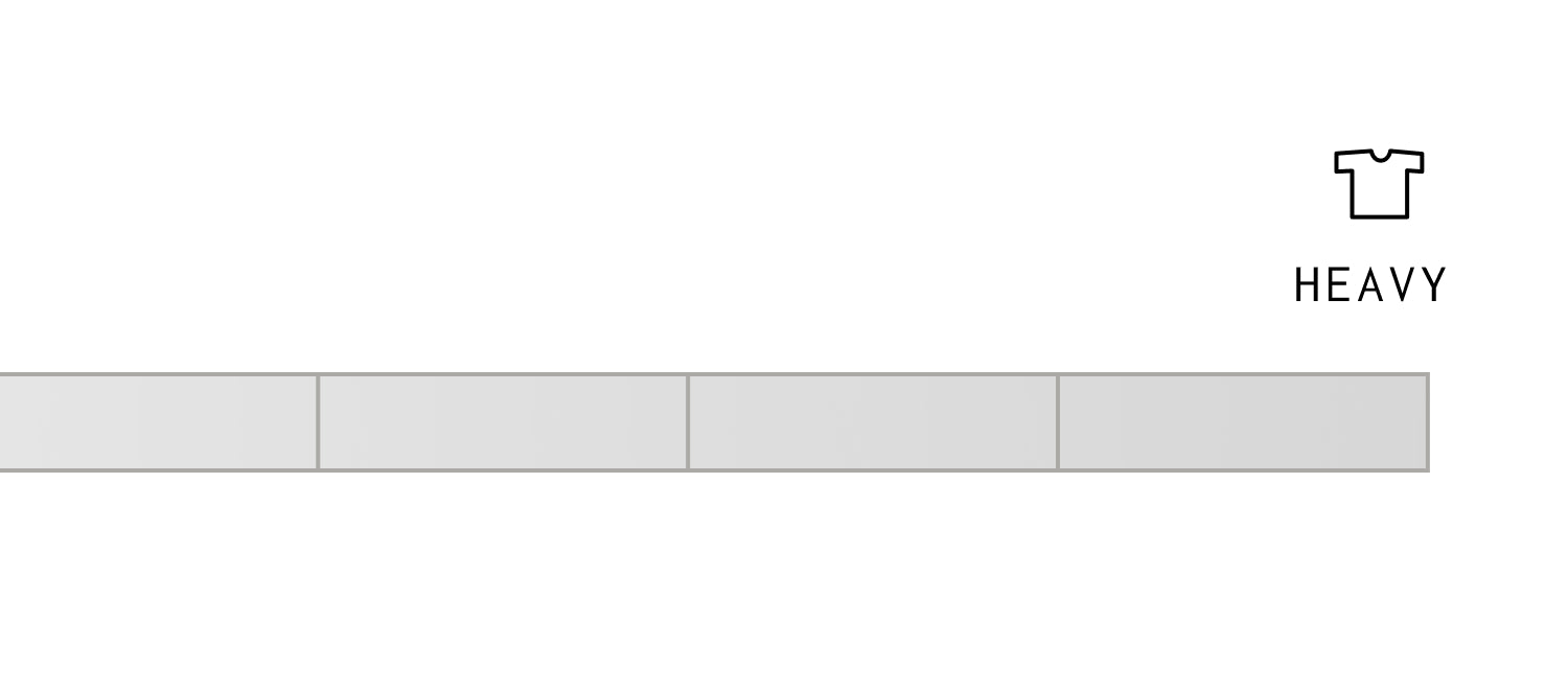 Skala mit T-Shirt-Symbol und Beschriftung ‚Heavy‘, zeigt hohe Stoffdichte oder schweres Material an.