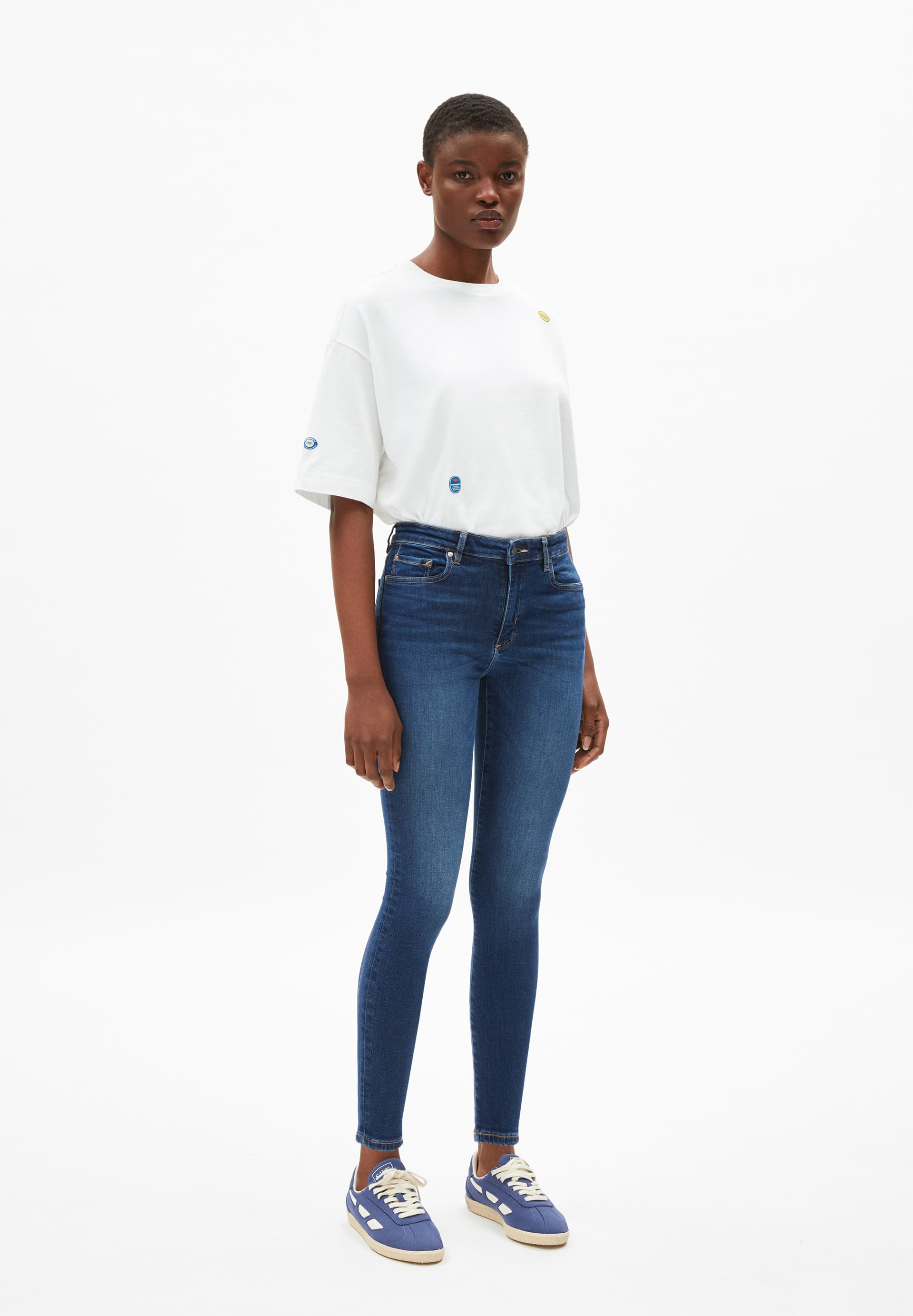 TILLAA X STRETCH Skinny fit midden taille in biokatoenmix