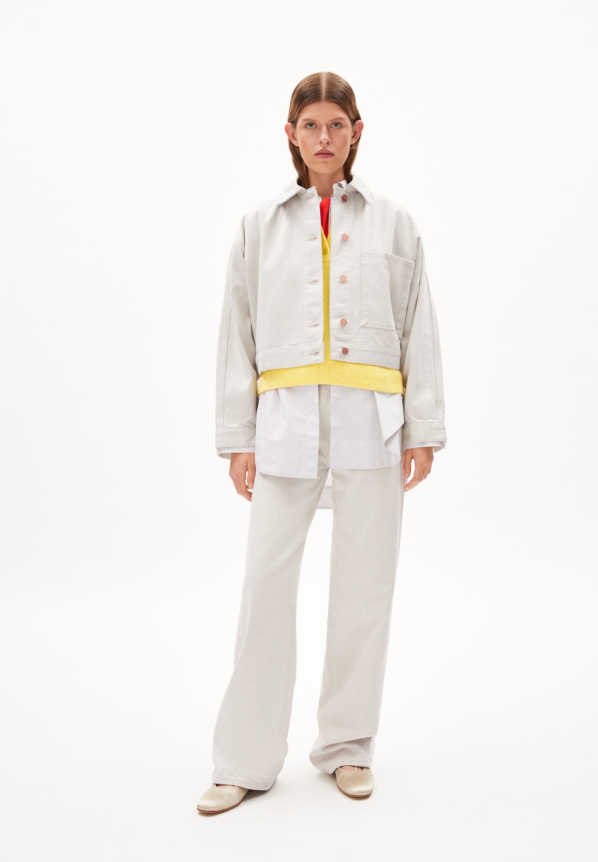FILEAA Veste en jean coupe décontractée en coton bio mélangé
