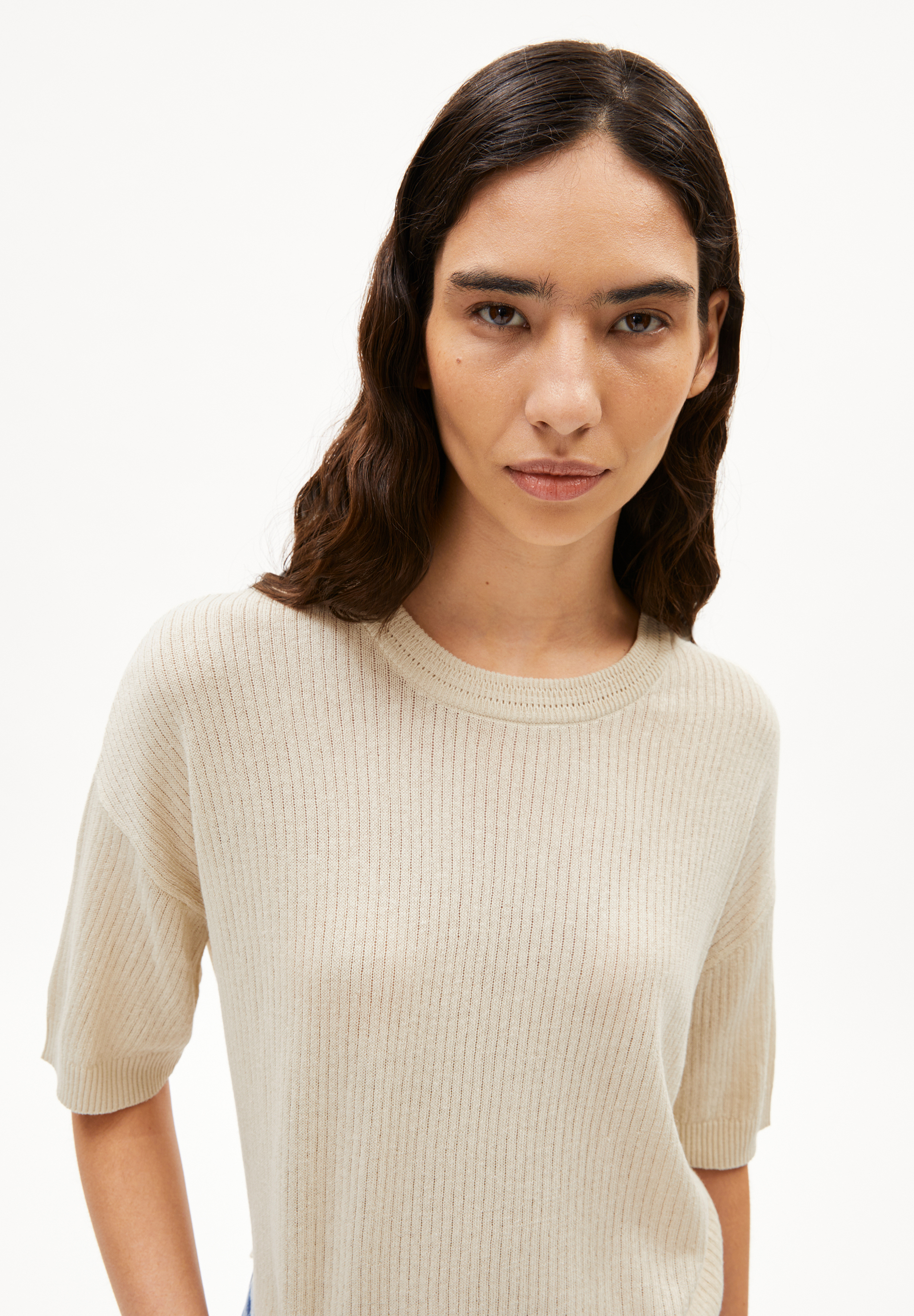 LIZAA LINO Gebreid shirt van linnenmix