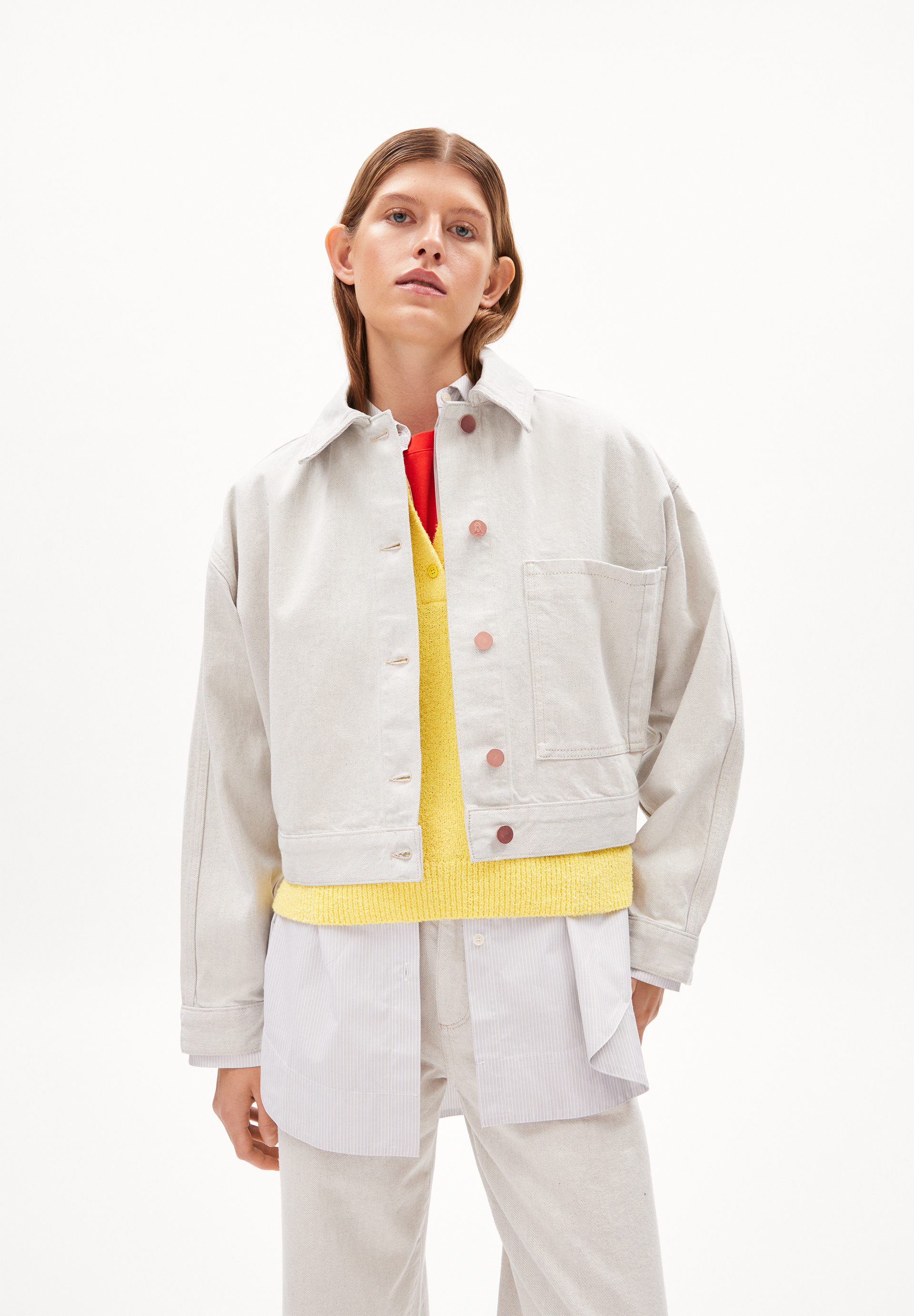 FILEAA Veste en jean coupe décontractée en coton bio mélangé