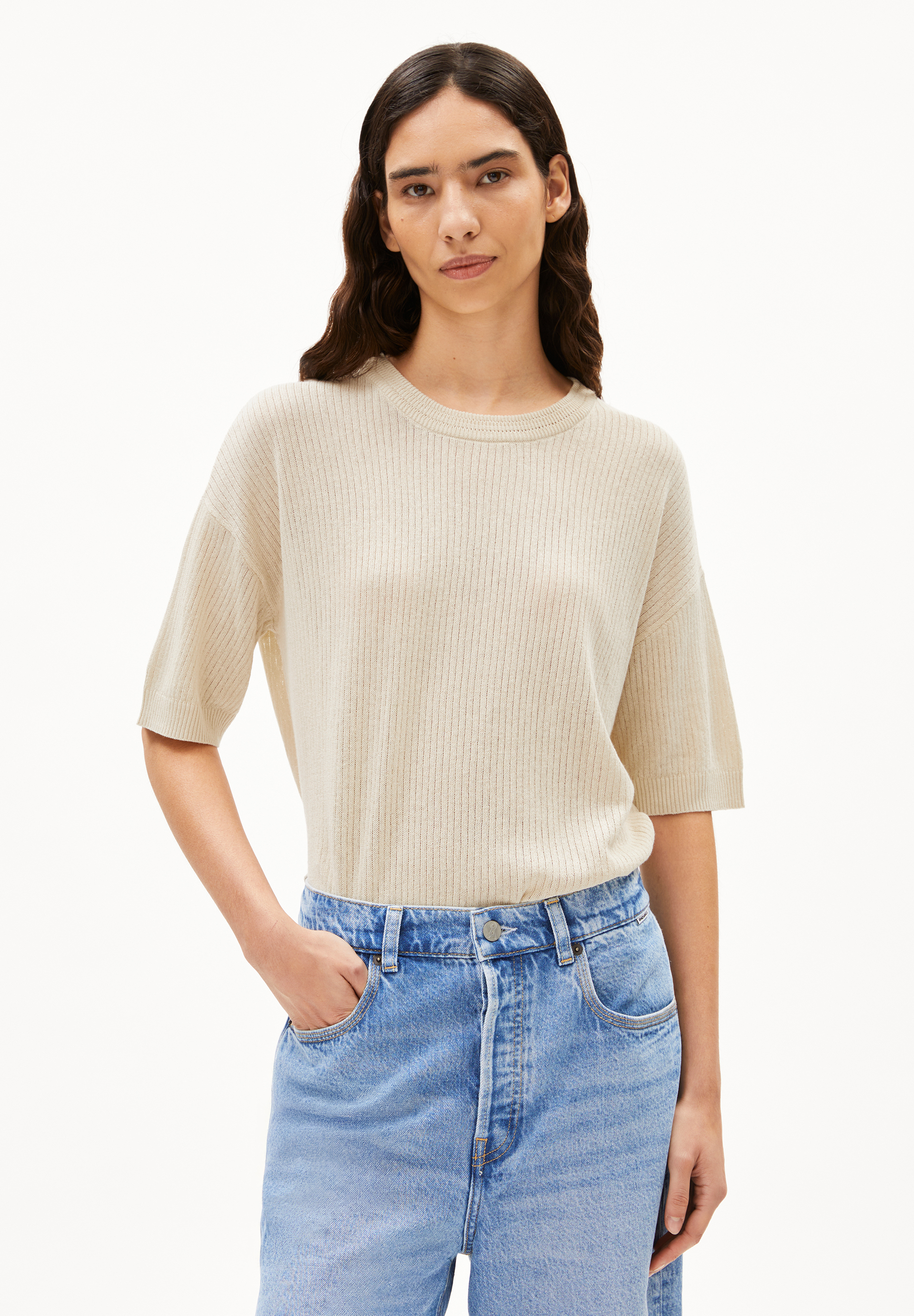 LIZAA LINO Gebreid shirt van linnenmix