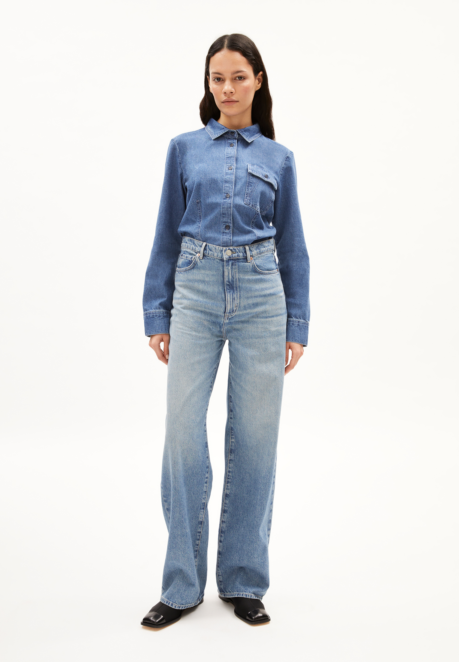 ENIJAA Jeans Wide Leg High Waist Bio-Baumwoll Mix Non-Stretch