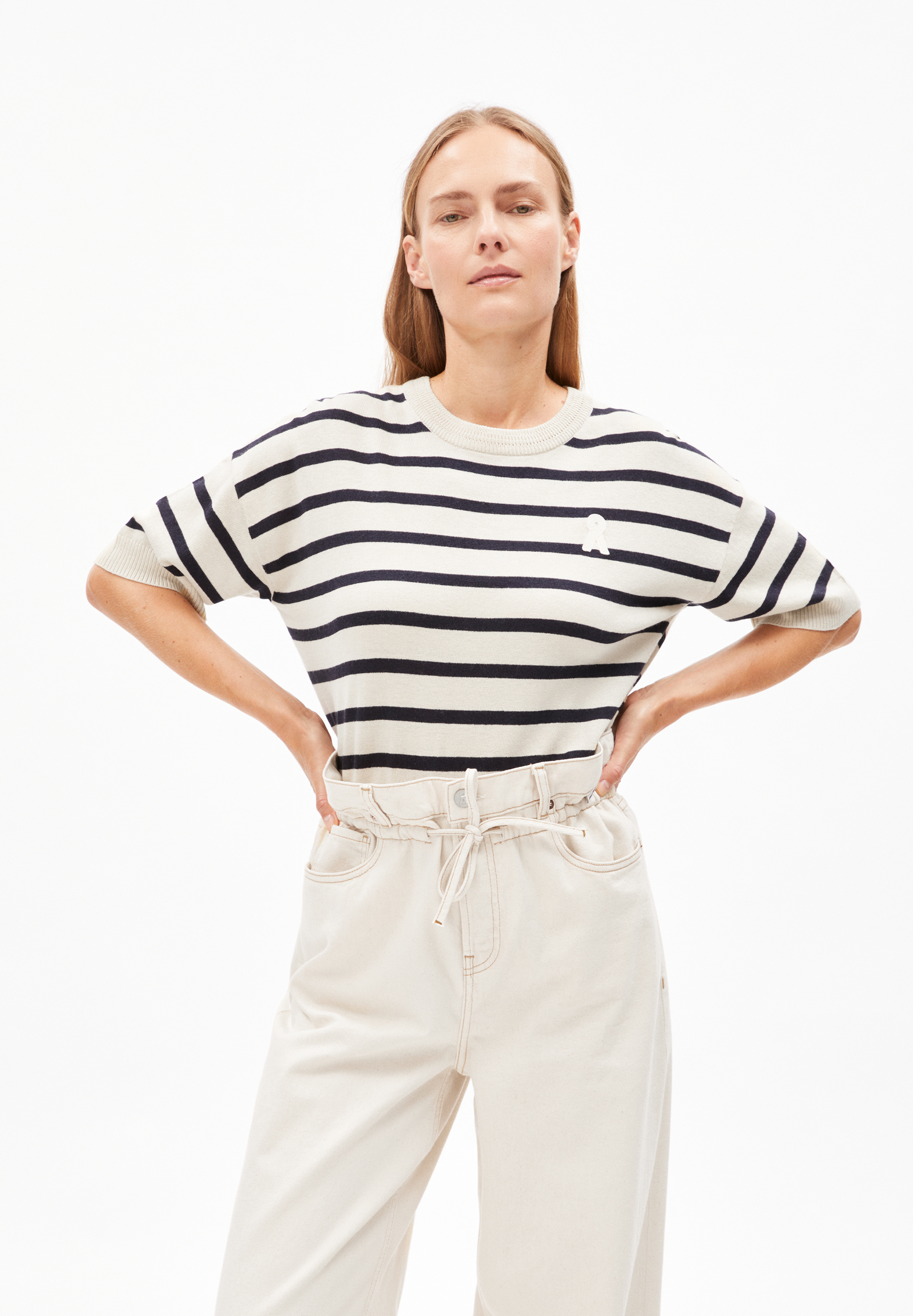 LIZAA LINO STRIPES Gebreid shirt van linnenmix