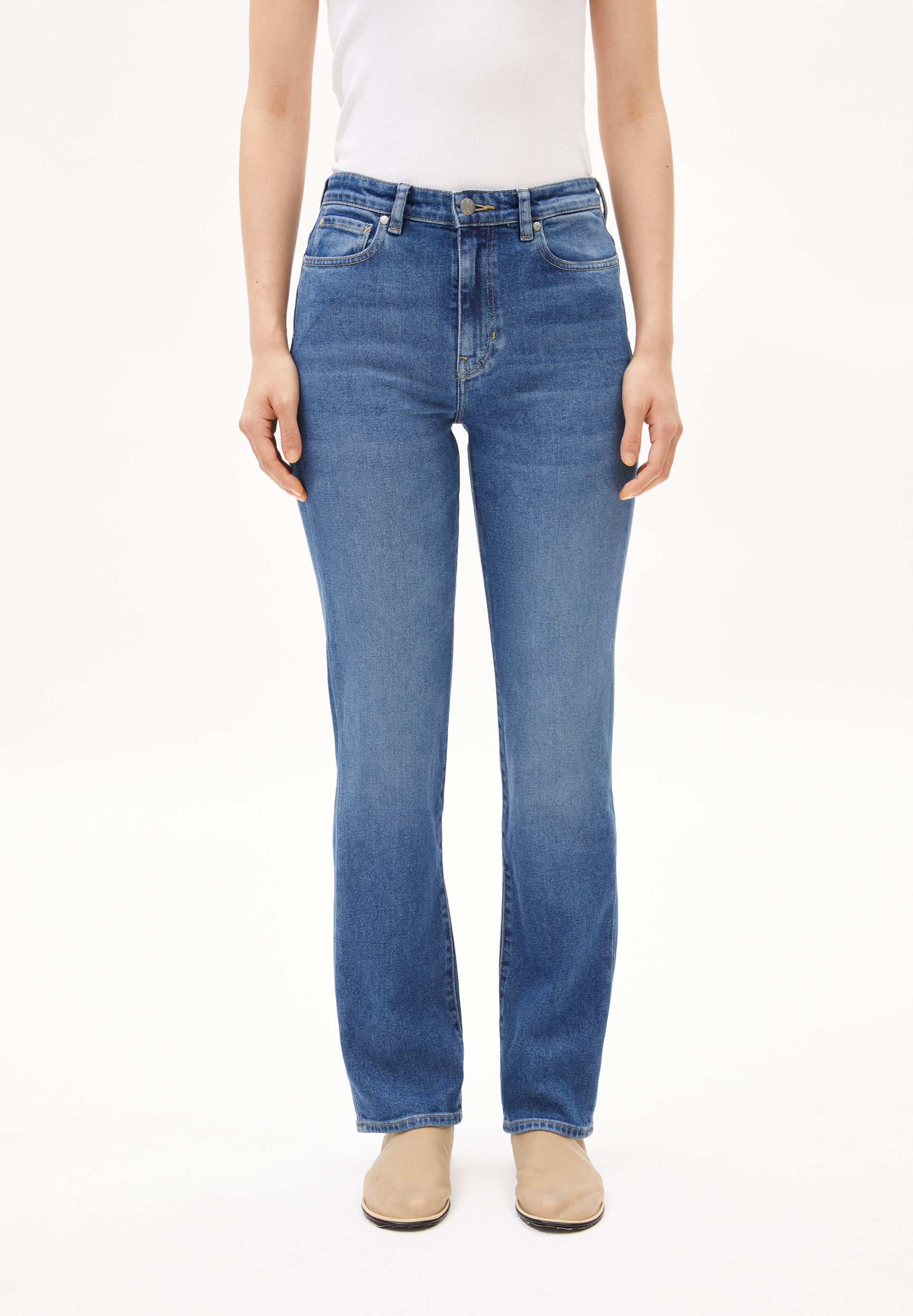 CARENAA Jeans Straight Leg Mid Waist Organic Cotton Mix Comfort-Stretch