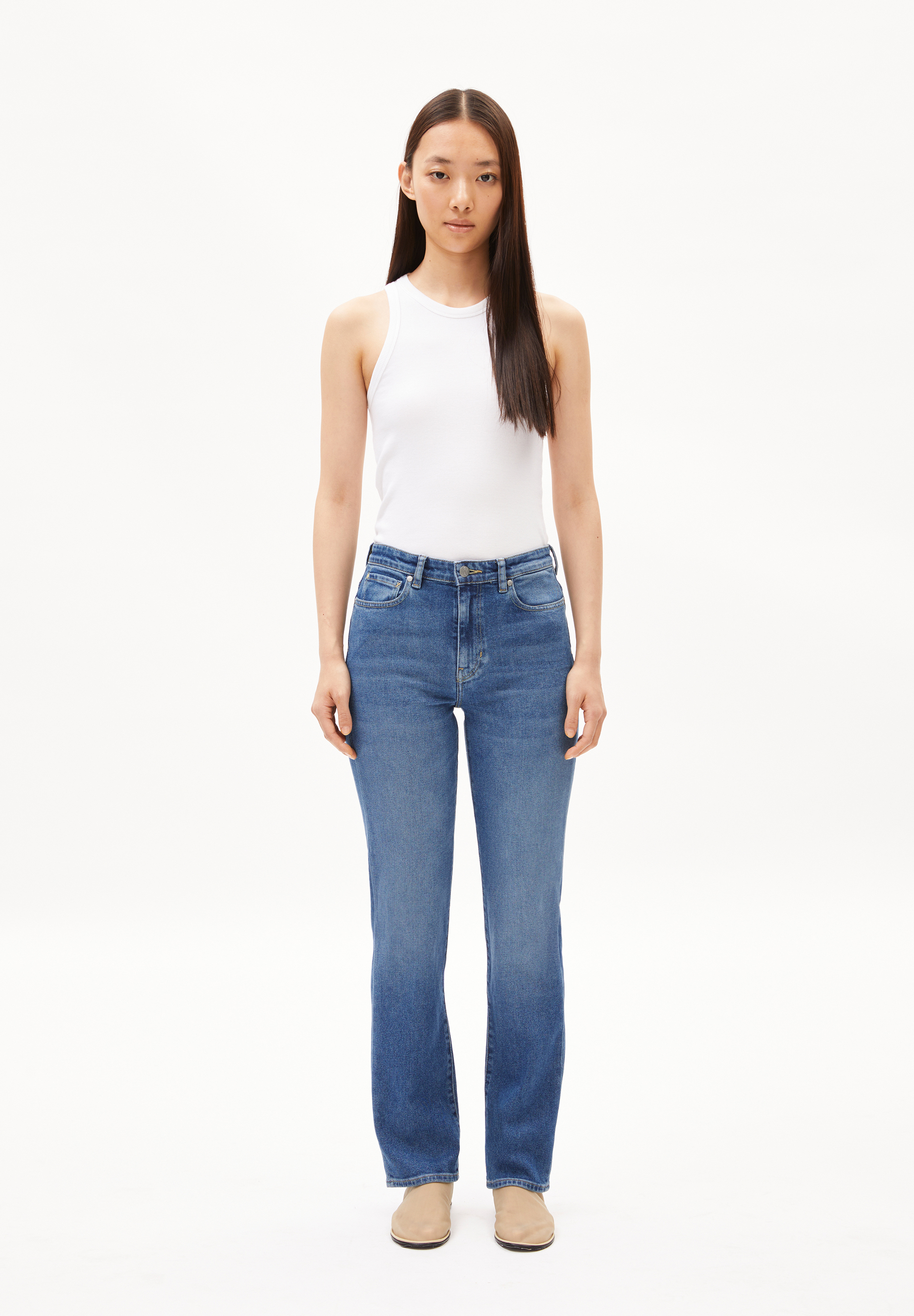 CARENAA Jeans Straight Leg Mid Waist Organic Cotton Mix Comfort-Stretch