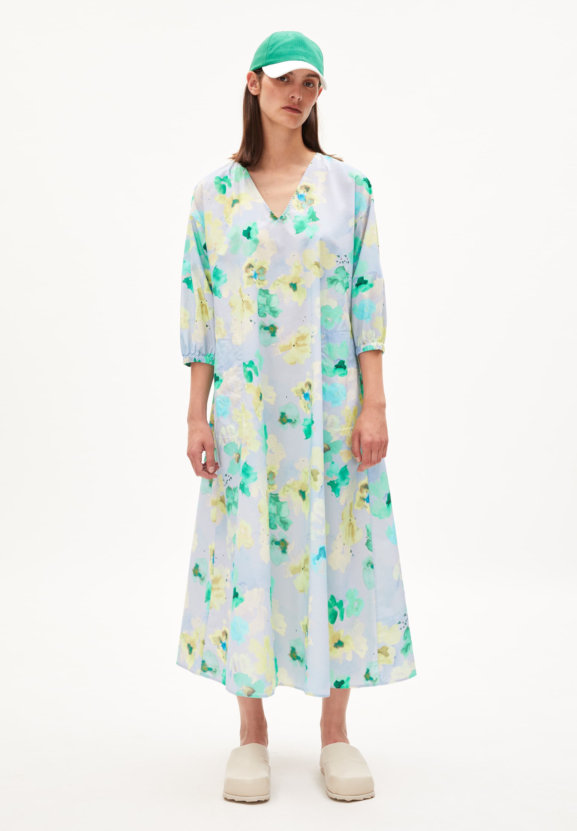 AARVILIN AQUA FLORAL Geweven jurk met oversized fit van biologisch katoen