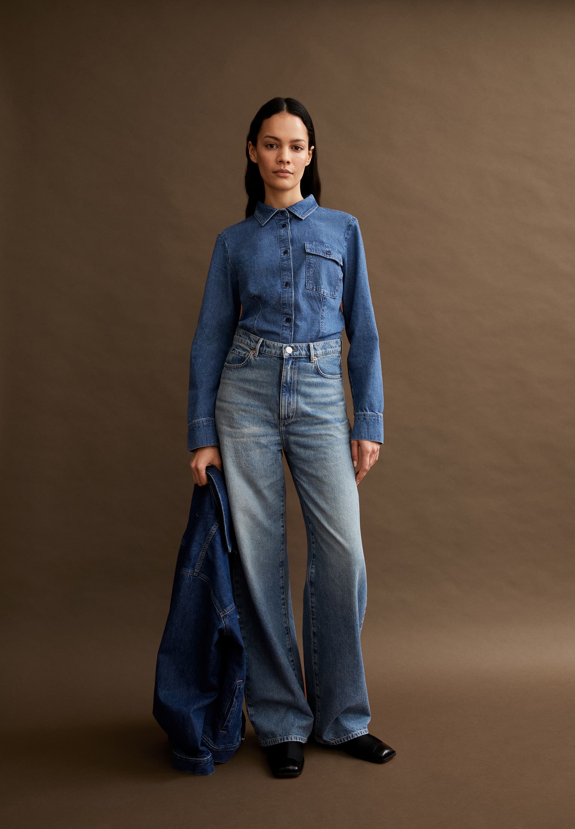 ENIJAA Jeans Wide Leg High Waist Bio-Baumwoll Mix Non-Stretch