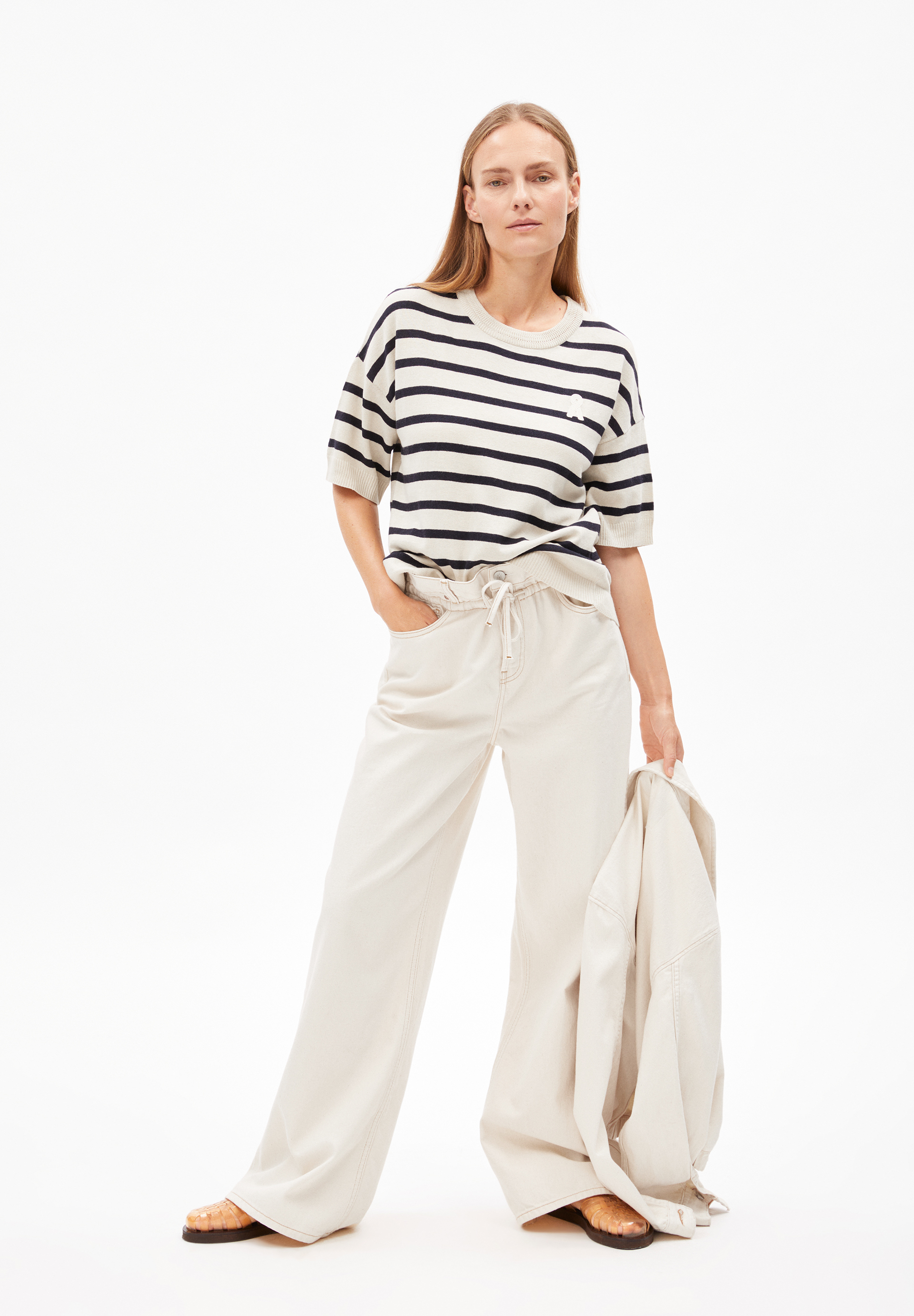 LIZAA LINO STRIPES Gebreid shirt van linnenmix
