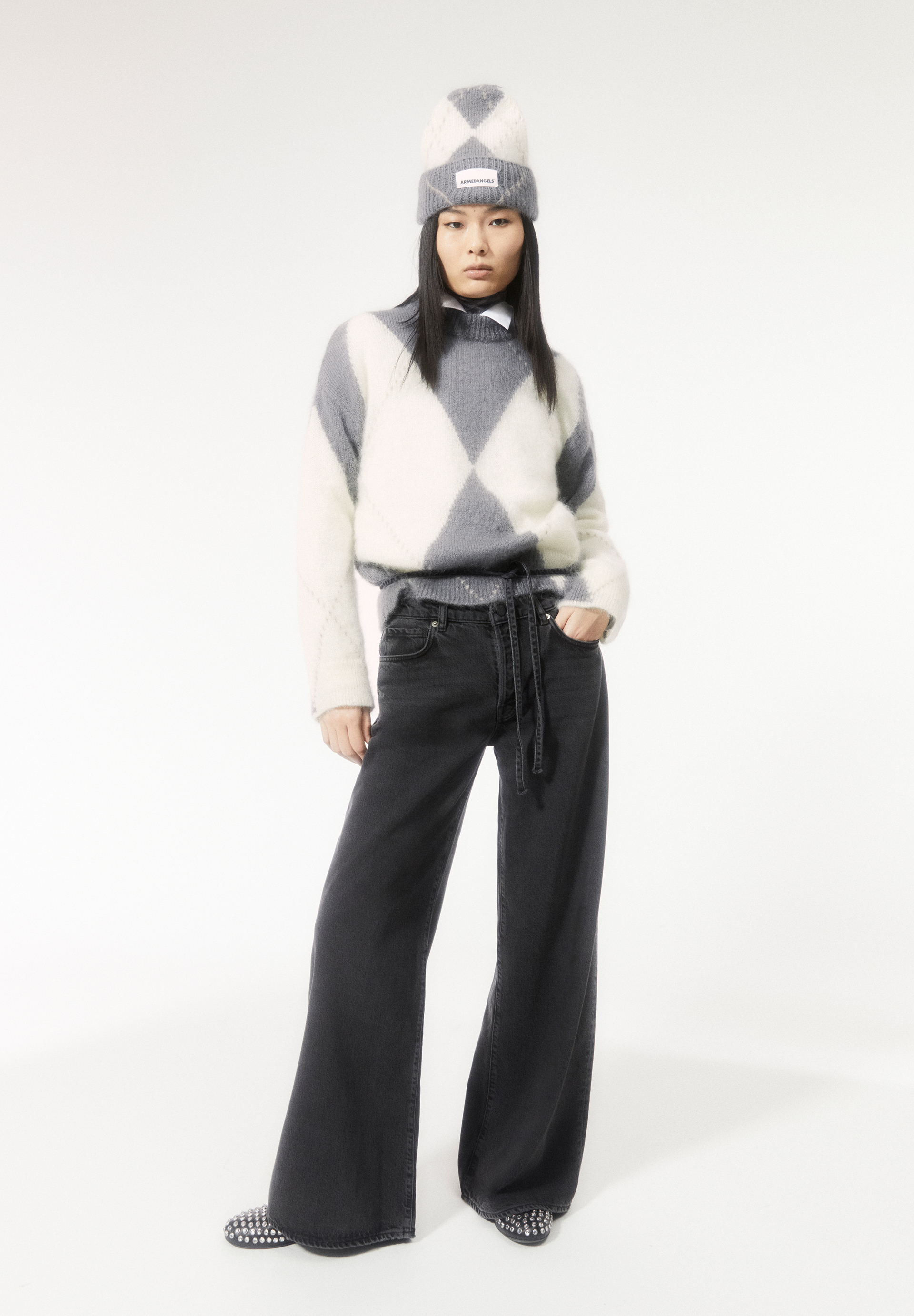 GWYNEIRAA ARGYLE Pull coupe ample en laine mohair mélangée