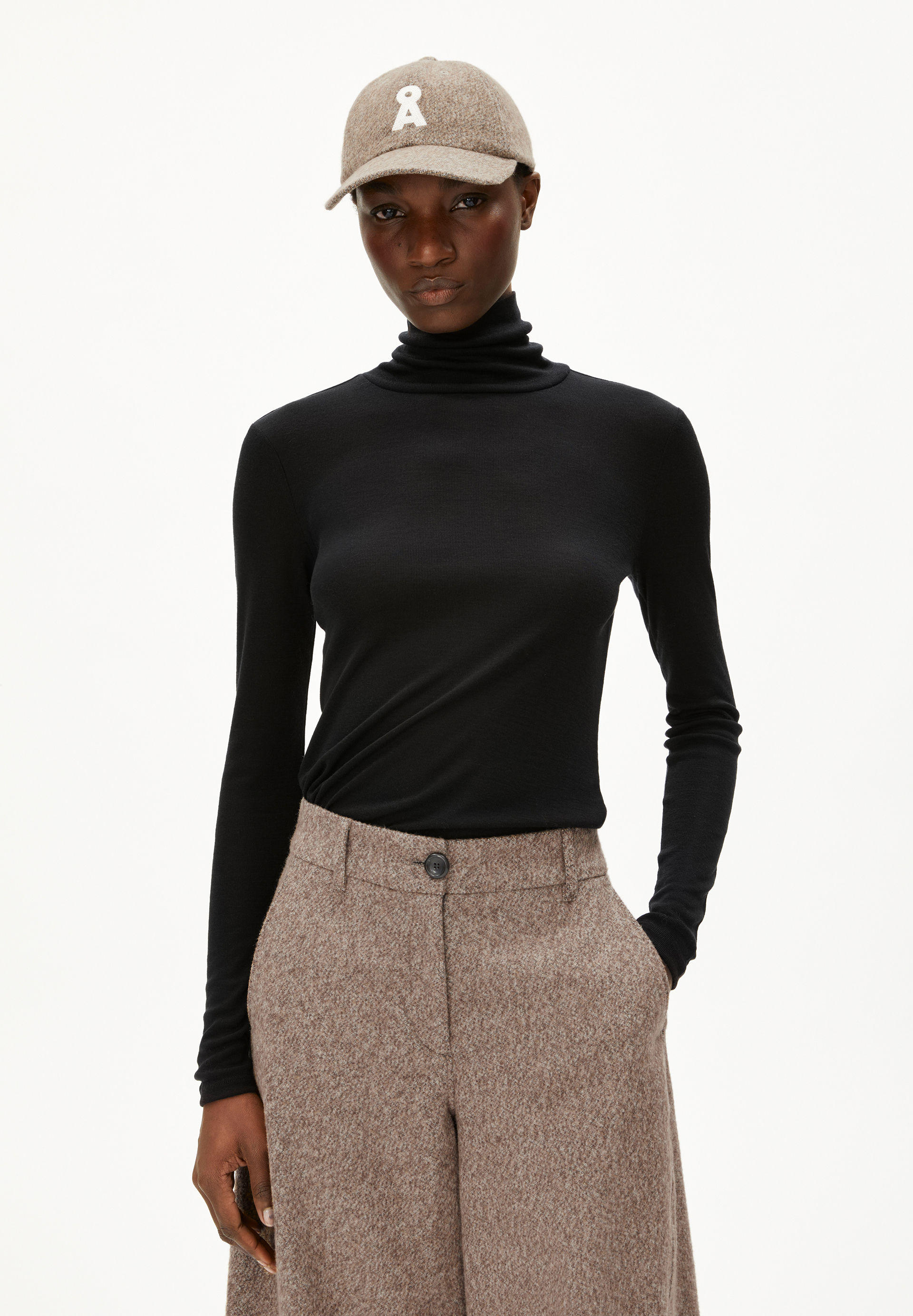 GRAZILIAA WOOL BLEND Haut à manches longues coupe ajustée en coton bio mélangé