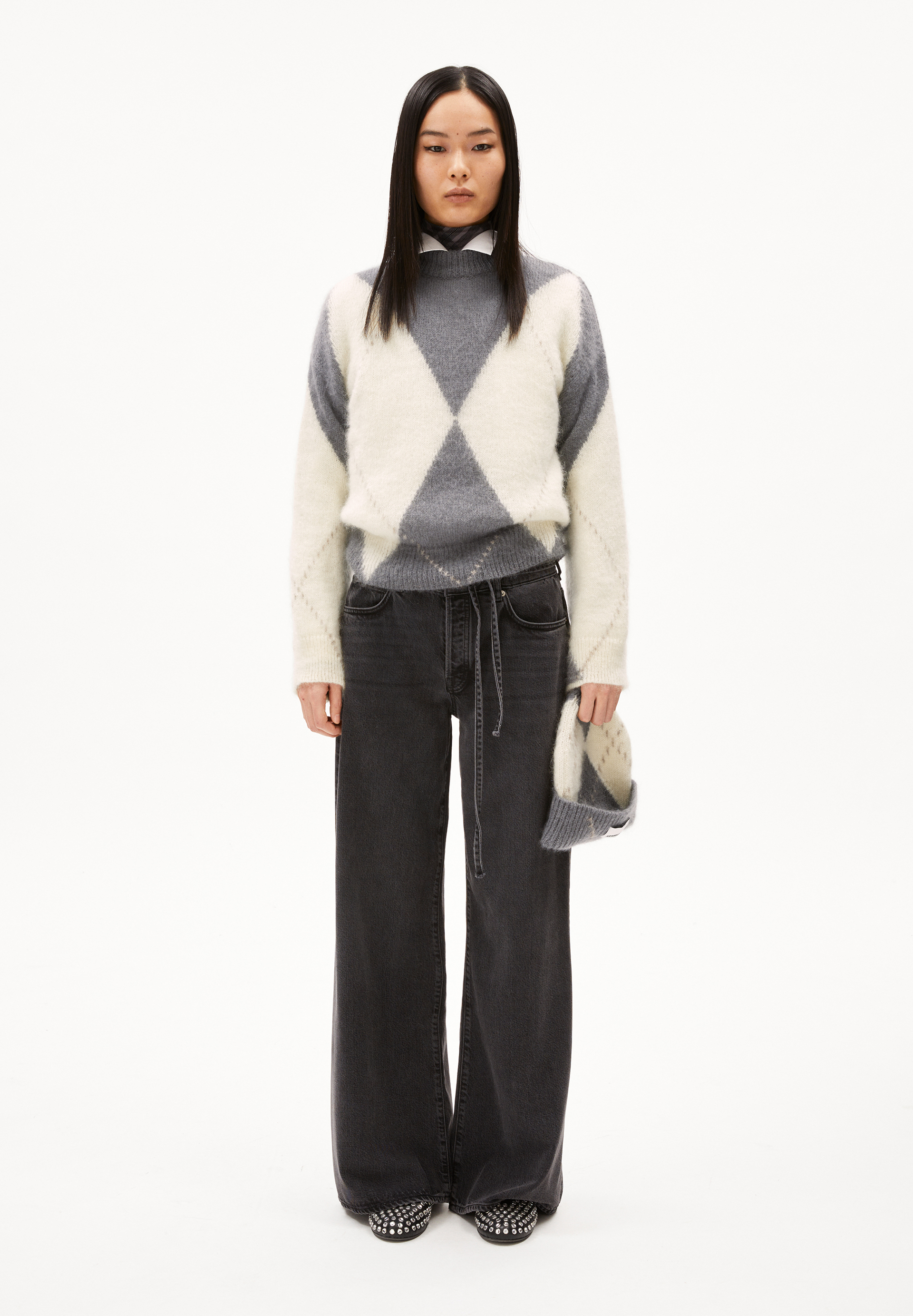 GWYNEIRAA ARGYLE Pull coupe ample en laine mohair mélangée