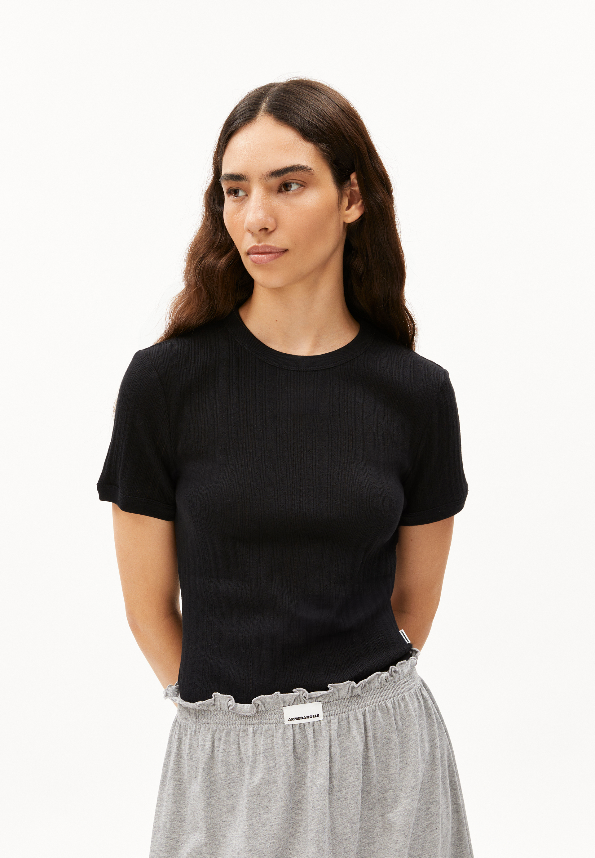 MAHERAA - Frauen Slim Fit T-Shirt - schwarz
