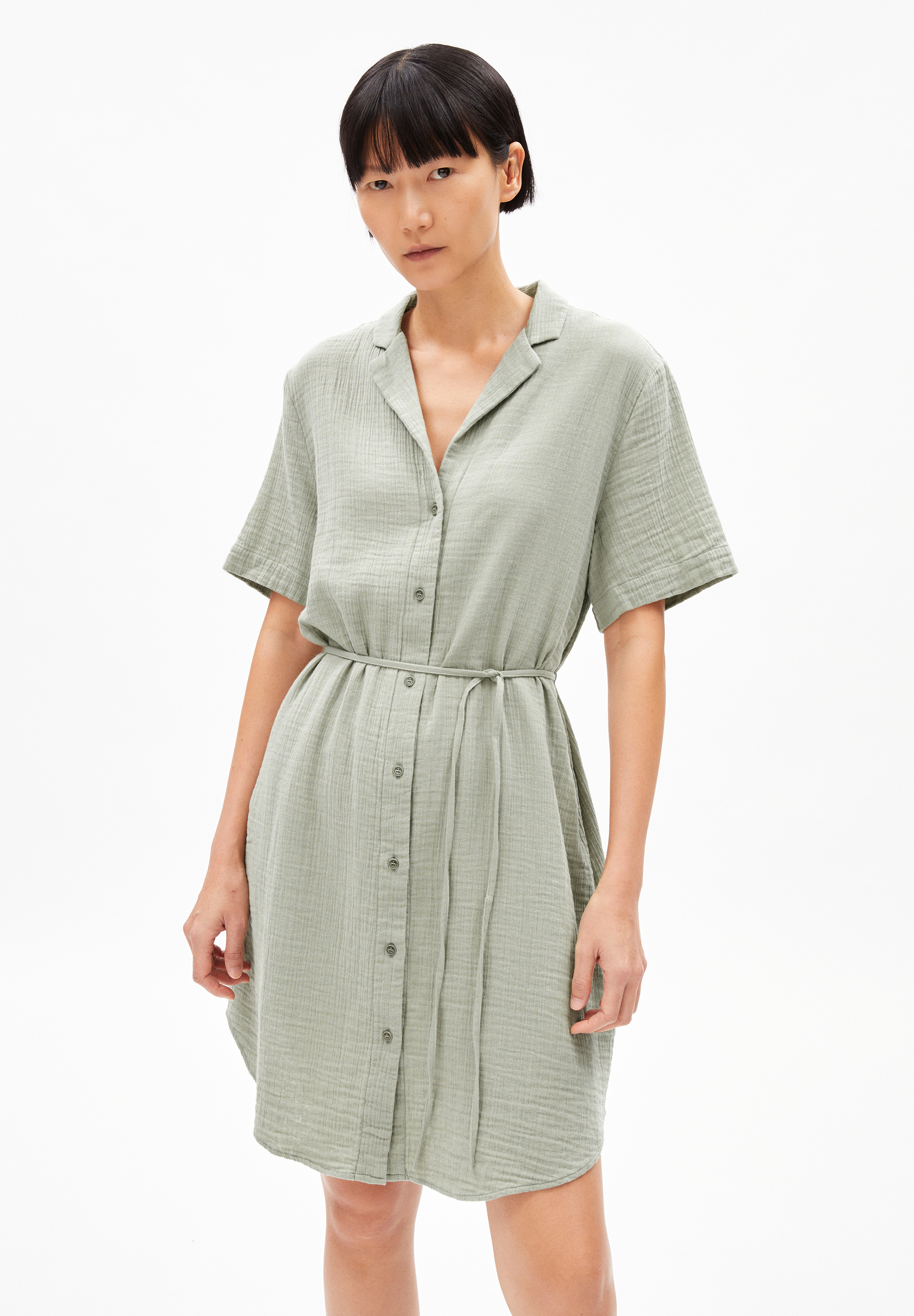 MABELAA MUSSELIN - Frauen Relaxed Fit Kleid - grün
