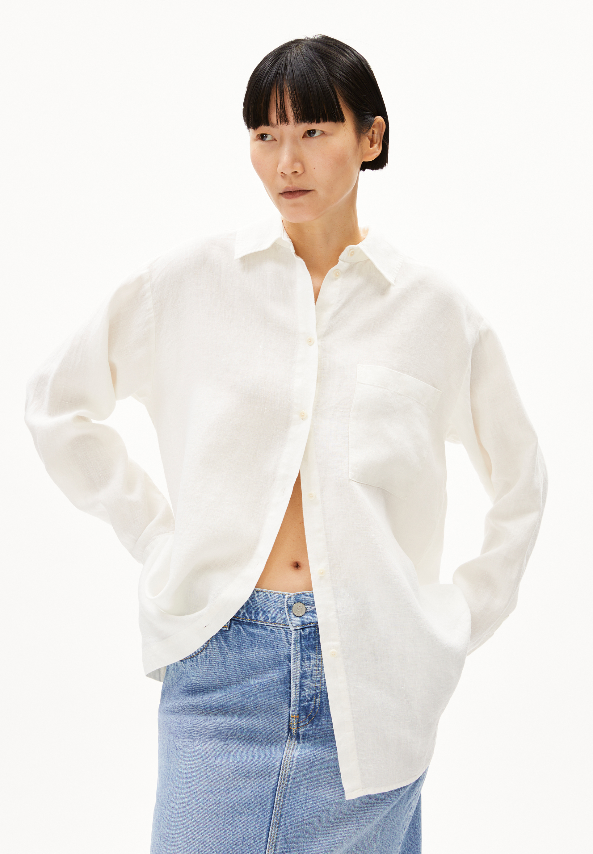 MAALGAA PURE LINO - Frauen Loose Fit Bluse - weiss