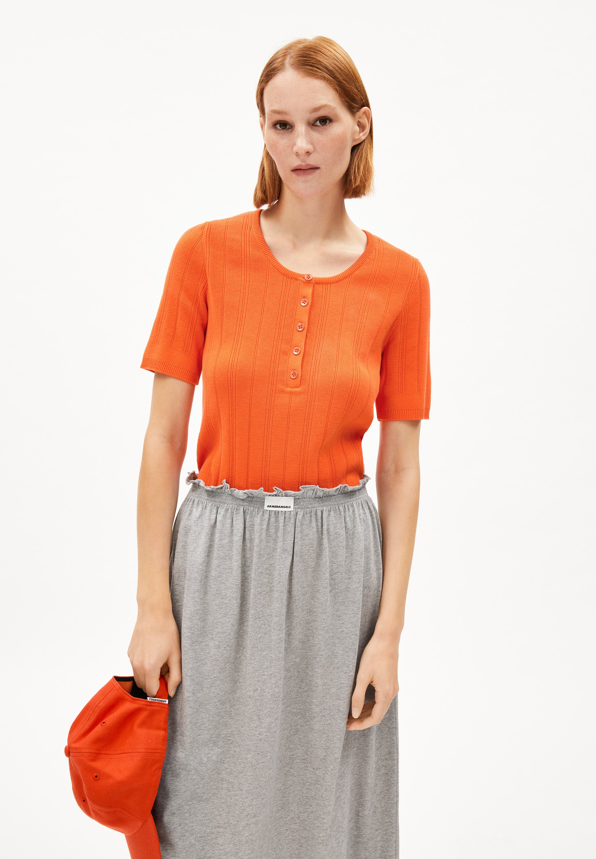 CRISPINAA CREPE - Frauen Slim Fit Stricktop - orange